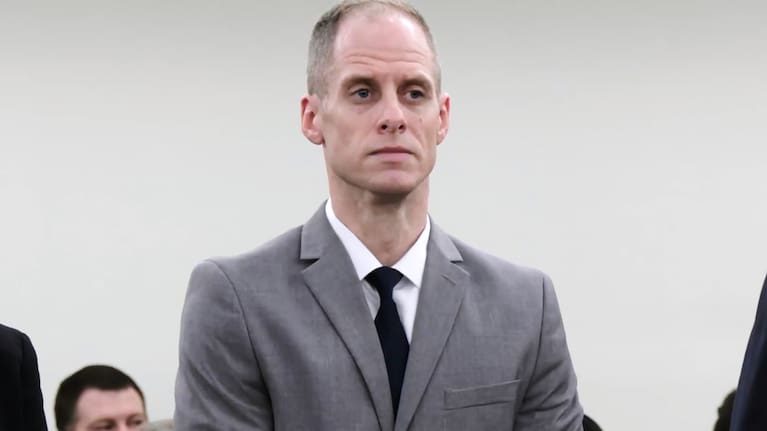 This image taken from pool court video shows 40-year-old Caleb Flynn listening to the judge reading out the jury's verdict at the Miami County Court of Common Pleas.