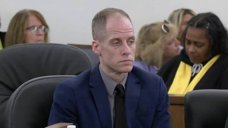 This image taken from pool court video shows 40-year-old Caleb Flynn listening to the judge reading out the jury's verdict at the Miami County Court of Common Pleas.