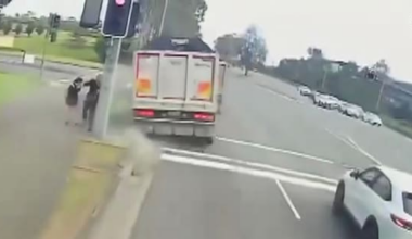 Shocking dashcam footage shows truck nearly hitting Sydney schoolgirls