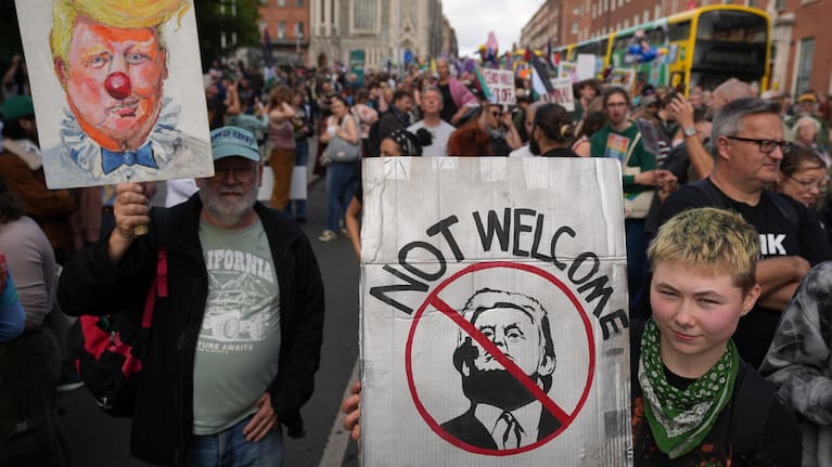 Protesters in Dublin rally against Trump's presence in Ireland.