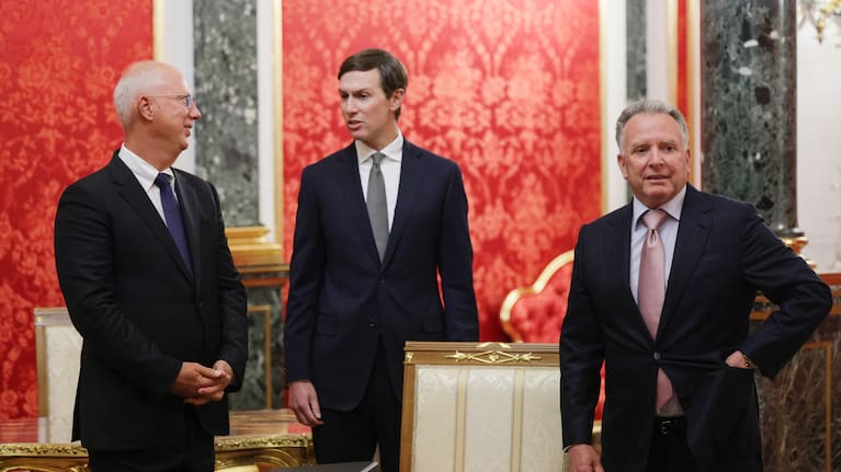 US envoys Steve Witkoff, right, Jared Kushner, center, and Presidential Envoy Kirill Dmitriev.