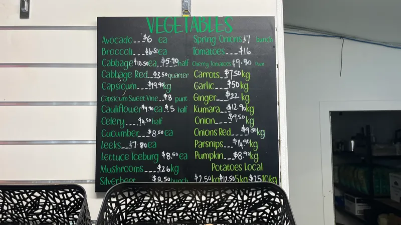 a shopping price list hangs on a wall showing expensive groceries such as an $8 cucumber and $6 avocados