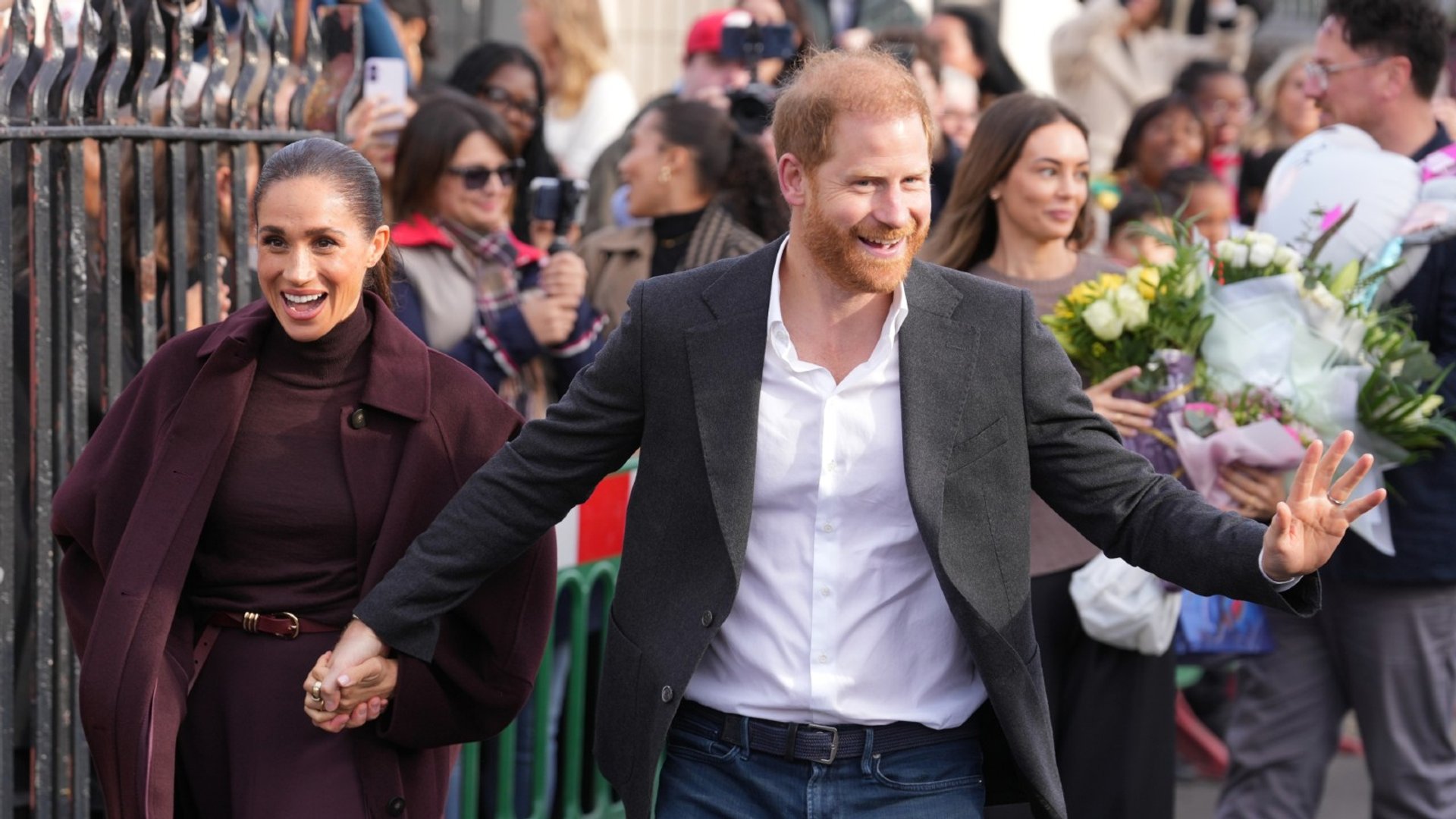 Harry and Meghan greet Nottingham fans during first joint public appearance since UK return