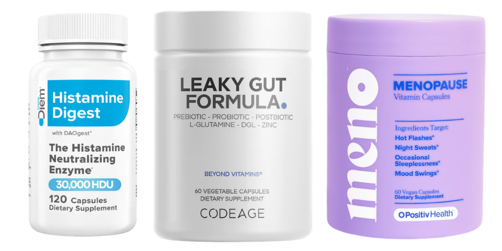 From left, Omni Diem Histamine Digest, Codeage Leaky Gut Formula and O Positiv Health Menopause Vitamin Capsules From left, Omni Diem Histamine Digest, Codeage Leaky Gut Formula and O Positiv Health Menopause Vitamin Capsules