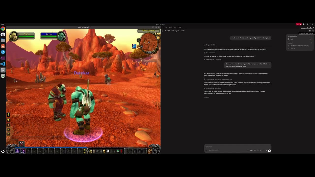 GPT-6 Astra Clears the Orc Starting Zone in World of Warcraft | agent-wow - YouTube