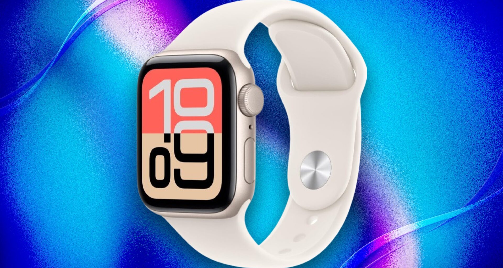 Apple Watch SE3 in silver on a blue background