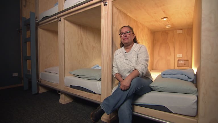 Kylie Ewing in one of the 'pod' bunks at Te Whare o Tapatahi.