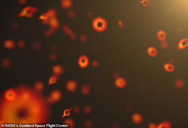 Scientists say that tiny primordial black holes (artist's impression) left over from shortly after the Big Bang could hold the key to a hidden 'dark dimension'
