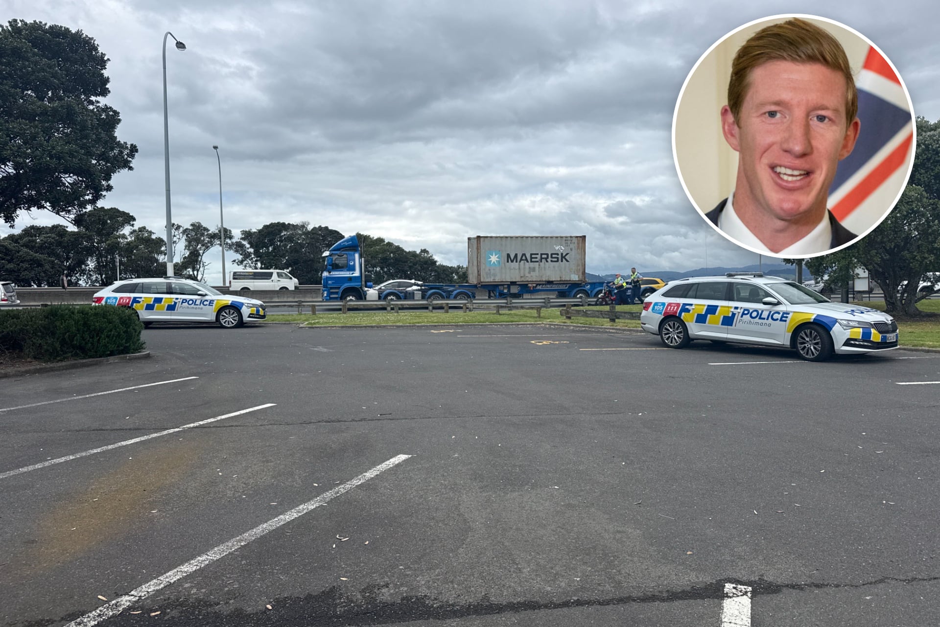 National MP Sam Uffindell stopped to help a woman after a motorcycle crash near Tauranga Harbour Bridge on Tuesday.