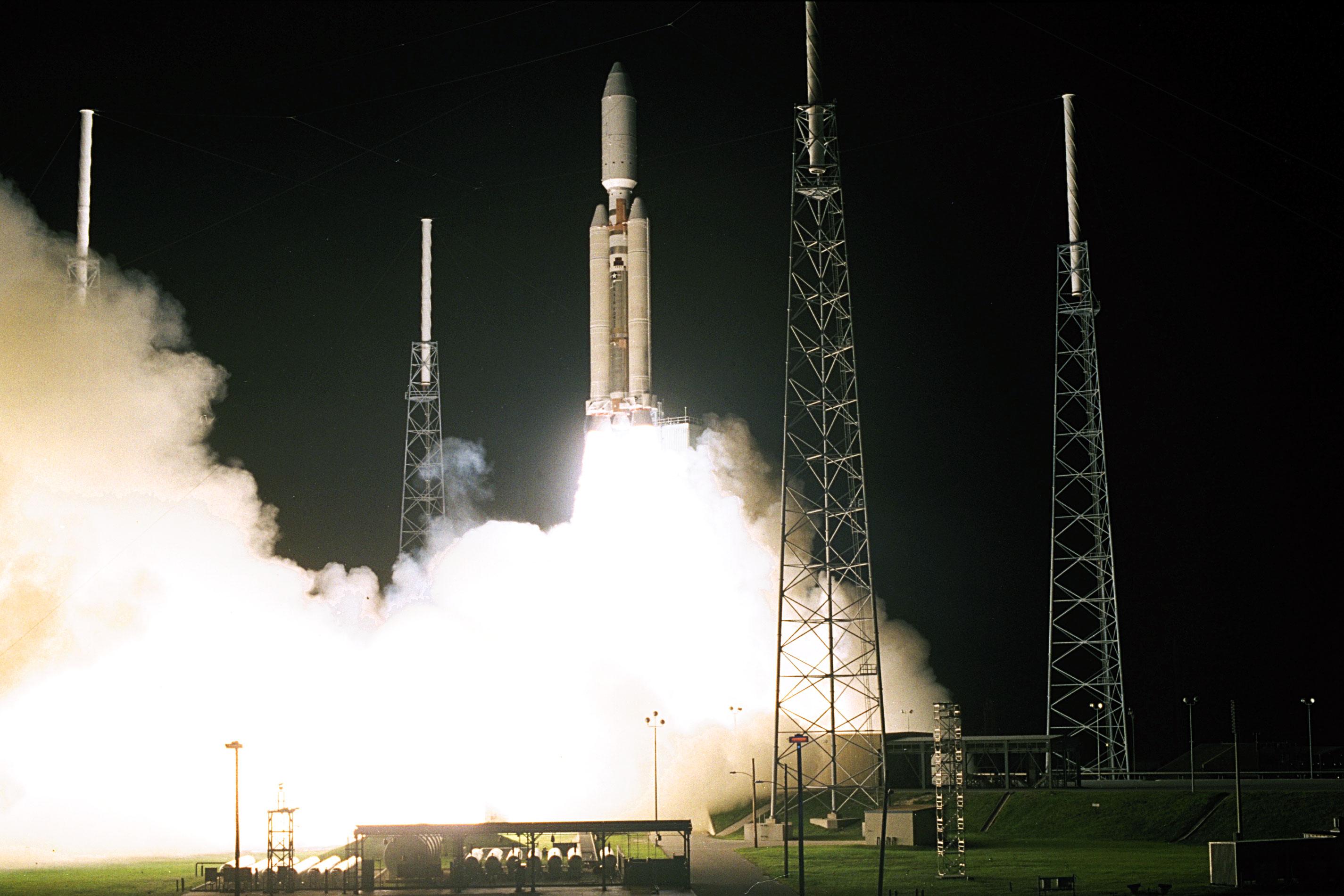 NASA's Cassini spacecraft lifts off on Oct. 15, 1997, atop a Titan IVB rocket.