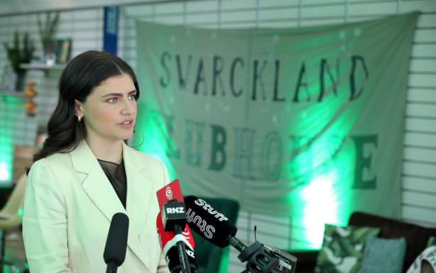 Green party co-leader Chloe Swarbrick speaks to media in Auckland on 18 October.