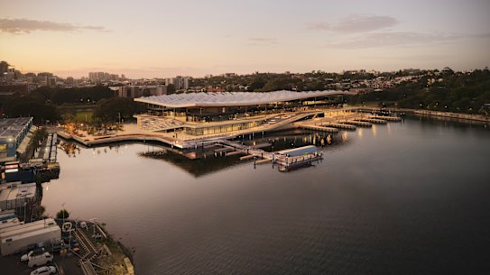 A render of what the wharf at the Sydney Fish Market will look like when it opens to visitors in late 2027.