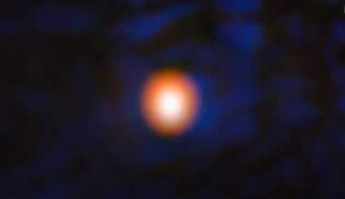 Image of super Jupiter exoplanet Epsilon Indi Ab, captured using the coronagraph on the James Webb Space Telescope’s MIRI (Mid-Infrared Instrument). The star symbol marks the location of the exoplanet