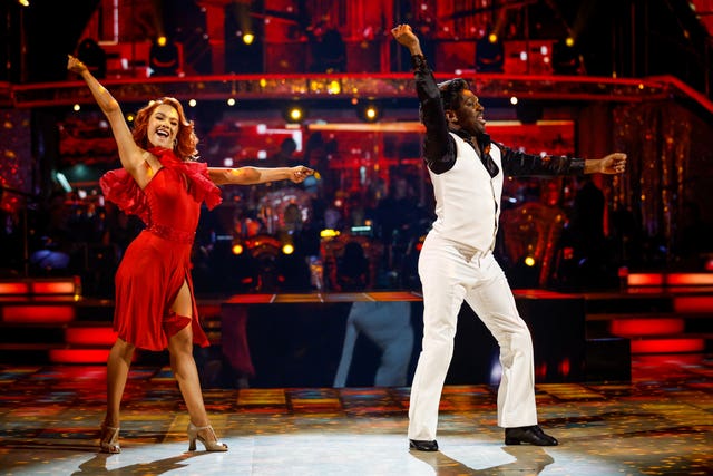 Alexis Warr and Shaun Wright-Phillips, during their appearance on the live show on Saturday for BBC One’s Strictly Come Dancing