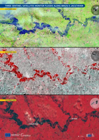 Three Copernicus Sentinel satellite missions track floods in southern Brazil | EU Space Support Office