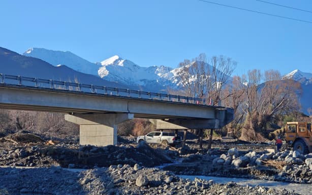 The Cribb Creek bridge on Kaikōura Inland Road was severely damage in the 7 July flood.