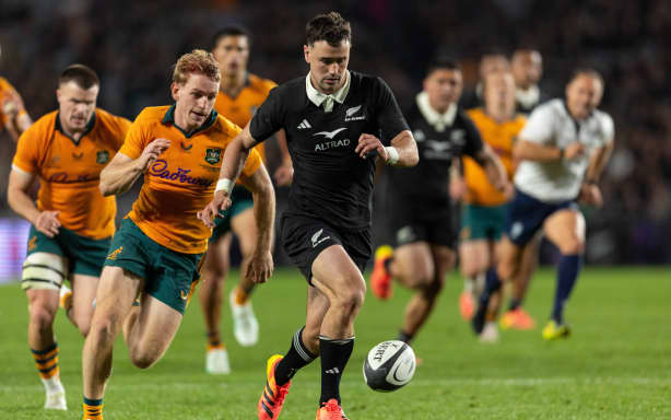 Will Jordan of New Zealand during New Zealand All Blacks v Australia Wallabies, Bledisloe Cup Rugby Test Match at Eden Park, Auckland, New Zealand on Saturday 10th October 2026.
Photo: Joshua Devenie / Photosport