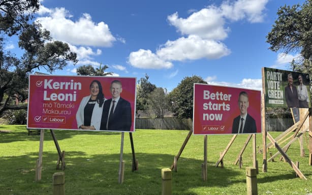 Election hoardings in Onehunga on Friday, 9 October 2026.
