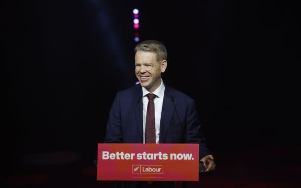 Leader Chris Hipkins receives applause during the Labour Party campaign launch at the Due Drop Centre in Manukau, Auckland, on 27 September 2026.