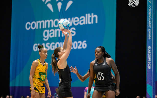 Georgia Heffernan of New Zealand and Grace Nweke of New Zealand, New Zealand Silver Ferns v Jamaica, Grand Final netball match of the 2026 Glasgow Commonwealth Games at OVO Hydro, Glasgow, Scotland on Sunday 2 August 2026.
Photo: Jayne Russell / Photosport