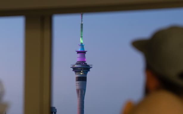 Rainbows, fire engines and Christmas trees are popular themes for the Sky Tower as patients at Starship Children's Hospital take control of the colour scheme.
