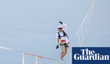 Daredevil Jaan Roose prepares to walk slackline high above central Seoul | South Korea