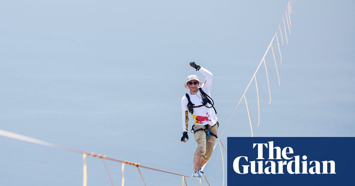 Daredevil Jaan Roose prepares to walk slackline high above central Seoul | South Korea