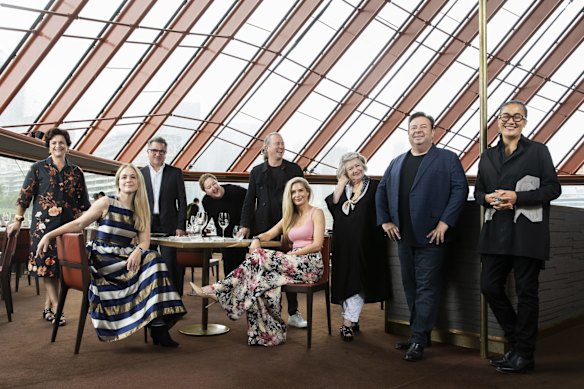 (Left to right) Julie Gibbs, Kate Gibbs, Guy Grossi, Lisa Havilah, Neil Perry, Louise Keats, Suzanne Gibbs, Peter Gilmore and Kylie Kwong, gathered to celebrate the Powerhouse’s announcement of the Australian Culinary Archive in 2020.