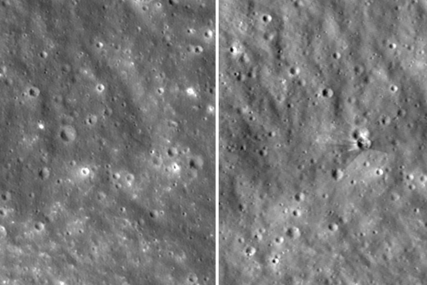 side-by-side view of the moon before and after the space-x crash