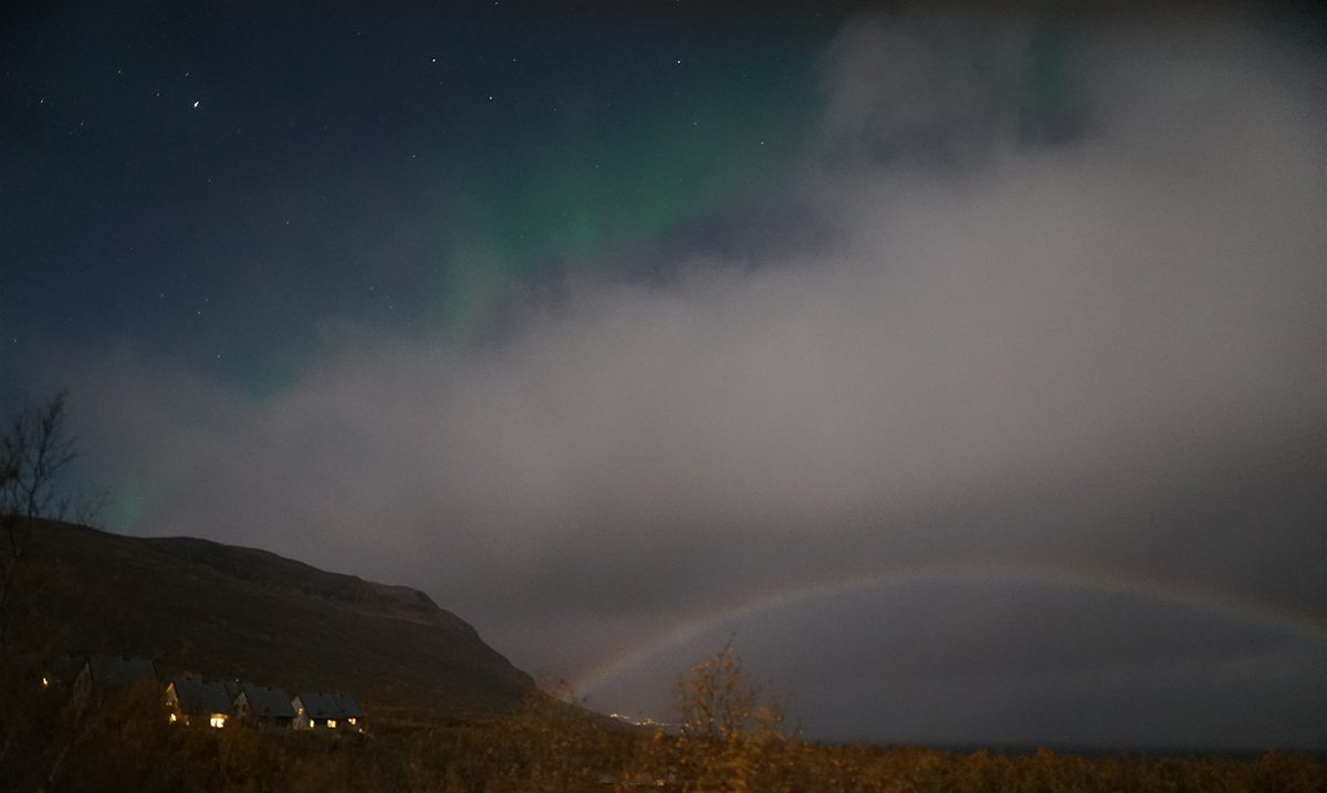 Aurora borealis, the Northern Lights, and a moonbow. Credit: Chad Blakely / Lights Over Lapland