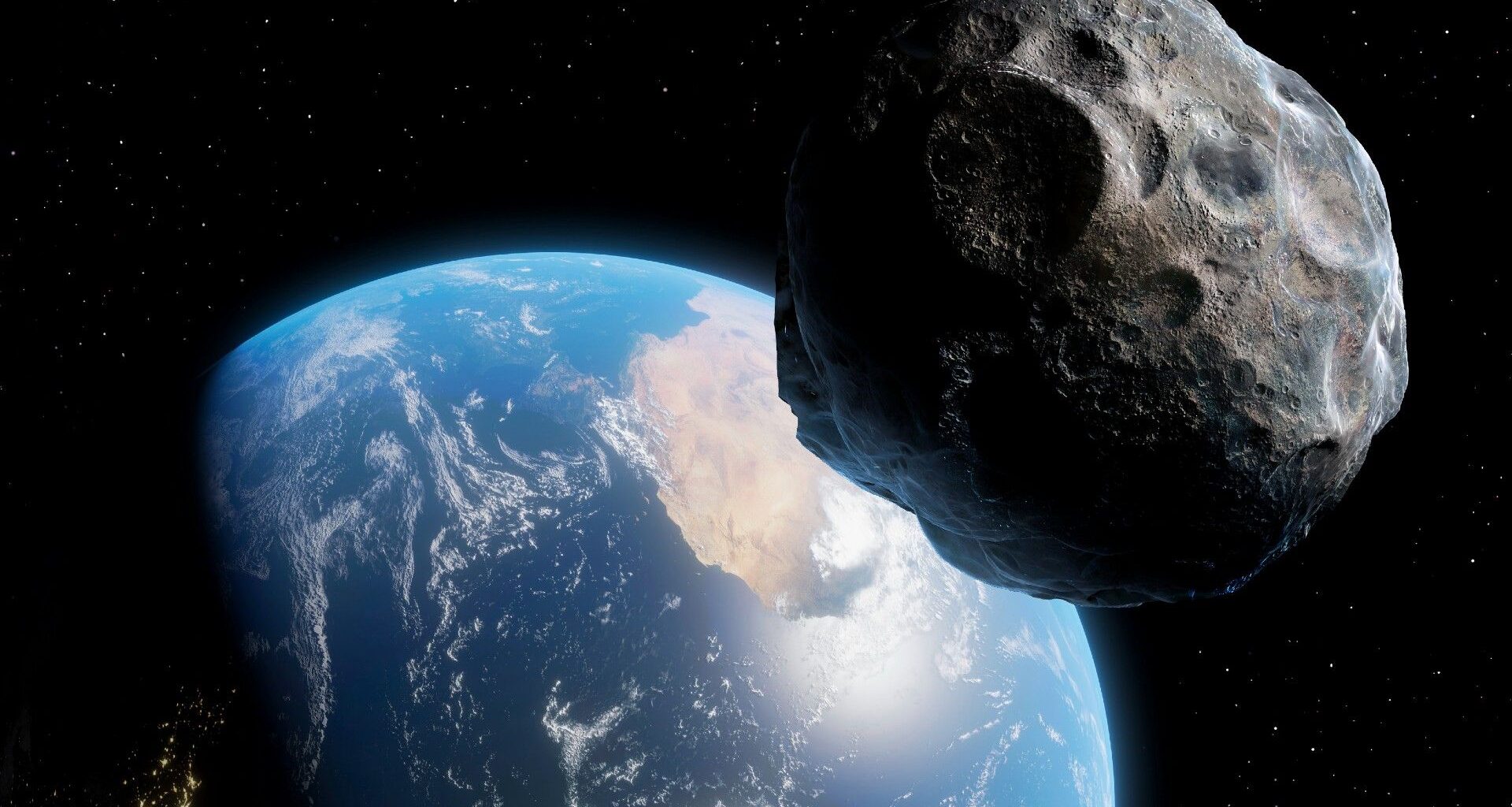 a large lumpy rock speeding through space towards earth