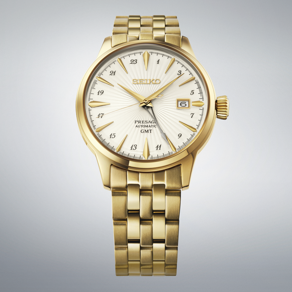 gold seiko presage automatic gmt watch with date display. gold seiko presage automatic gmt watch with date display.