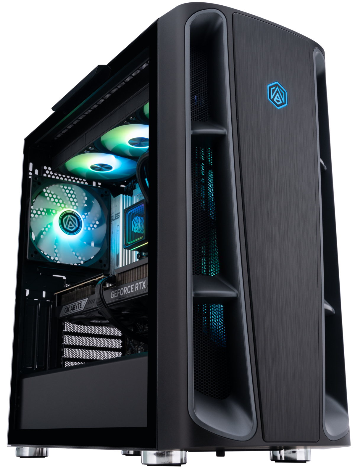 Black ABS Kaze II Aqua desktop seen from the front and left side
