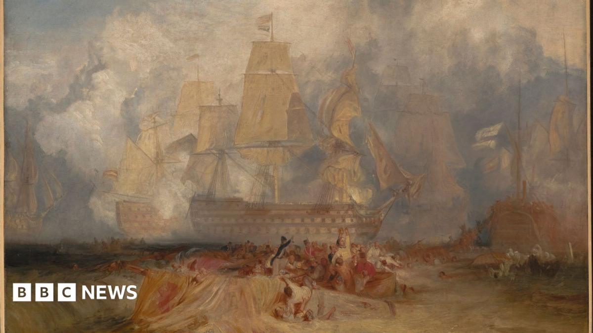 A coloured sketch of a 19th Century battle ship.