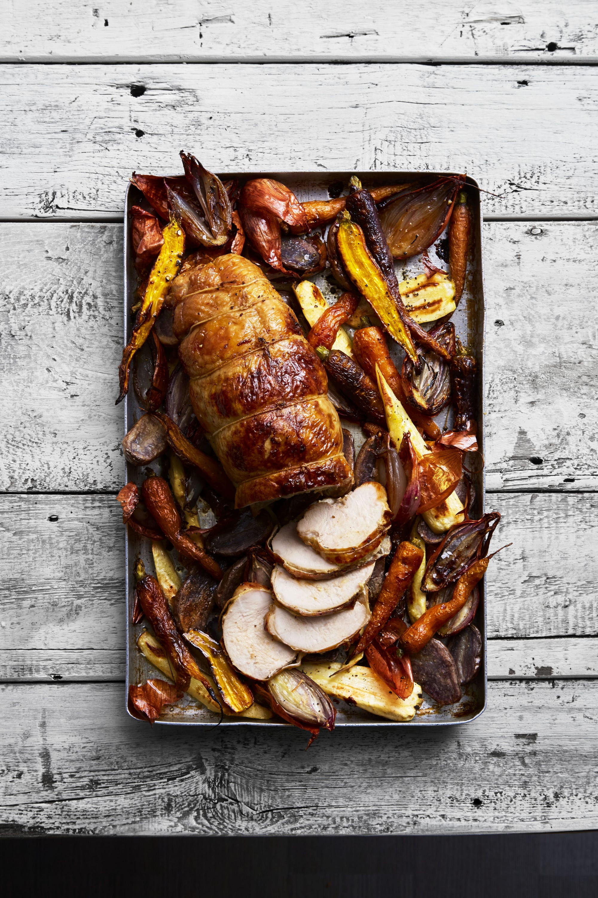 one pan roast turkey breast and root veggies