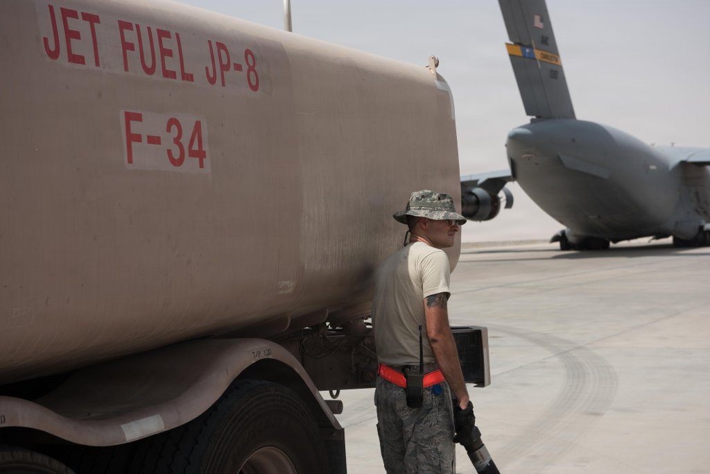 Airman 1st Class James Douds, a fuels specialist with the 386th Expeditionary Logistics Readiness Squadron, tests the emergency shut off system for a R11 refueling unit while filling the truck, at an undisclosed location in Southwest Asia, Sept. 10, 2017. Fuels management Airmen work around-the-clock supplying approximately 150,000 gallons a day of jet fuel to outbound aircraft in support of the Combined Joint Task Force – Operation Inherent Resolve mission. (U.S. Air Force photo by Tech. Sgt. Jonathan Hehnly) (Tech. Sgt. Jonathan Hehnly) (170810-F-ZI207-0034)