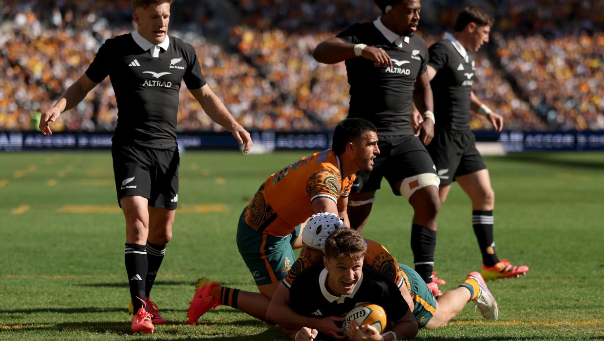 Watch: Test centurion Beauden Barrett silences critics as All Blacks first-half blitz stuns Wallabies - Stuff