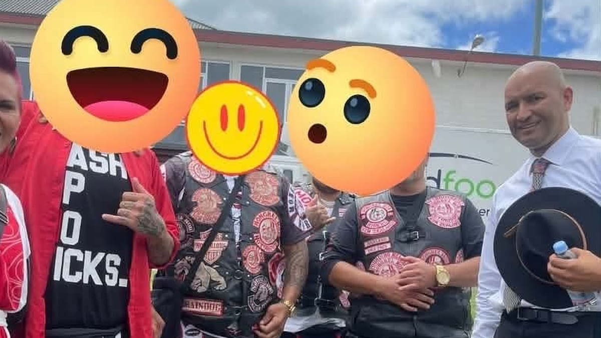 Labour leader Chris Hipkins decries Christopher Luxon’s ‘hypocrisy’ after National MP’s photo with patched Mongrel Mob members emerges