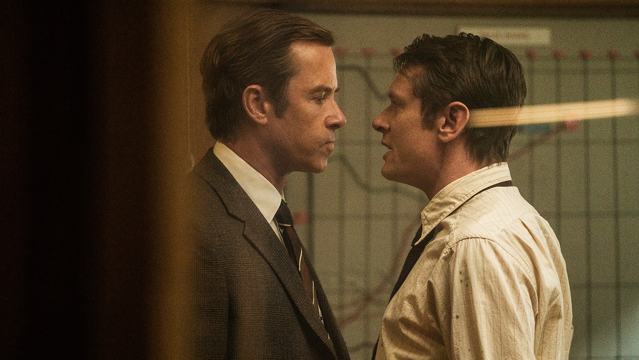 From left: Guy Pearce as Rupert Murdoch and Jack O’Connell as Larry Lamb in 'Ink.'