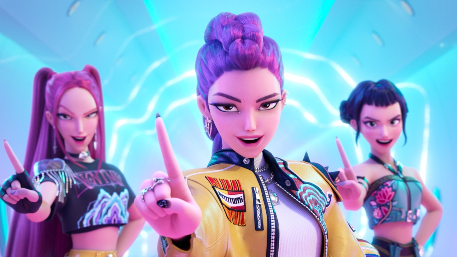 KPOP DEMON HUNTERS - (L-R) Mira (voice by MAY HONG), Rumi (voice by ARDEN CHO) and Zoey (voice by JI-YOUNG YOO). ©2025 Netflix