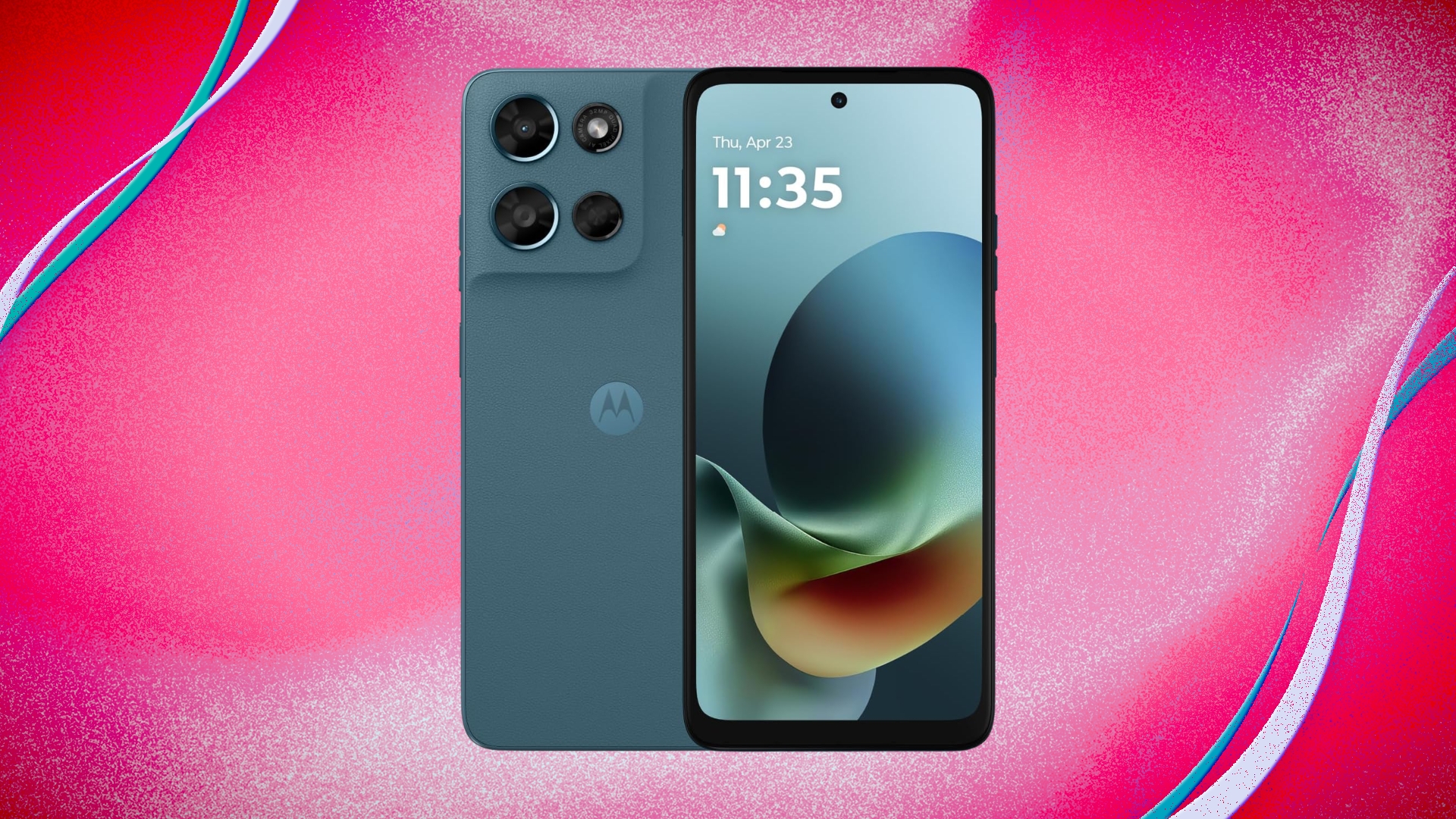 Moto G Play product render on a pink colored background