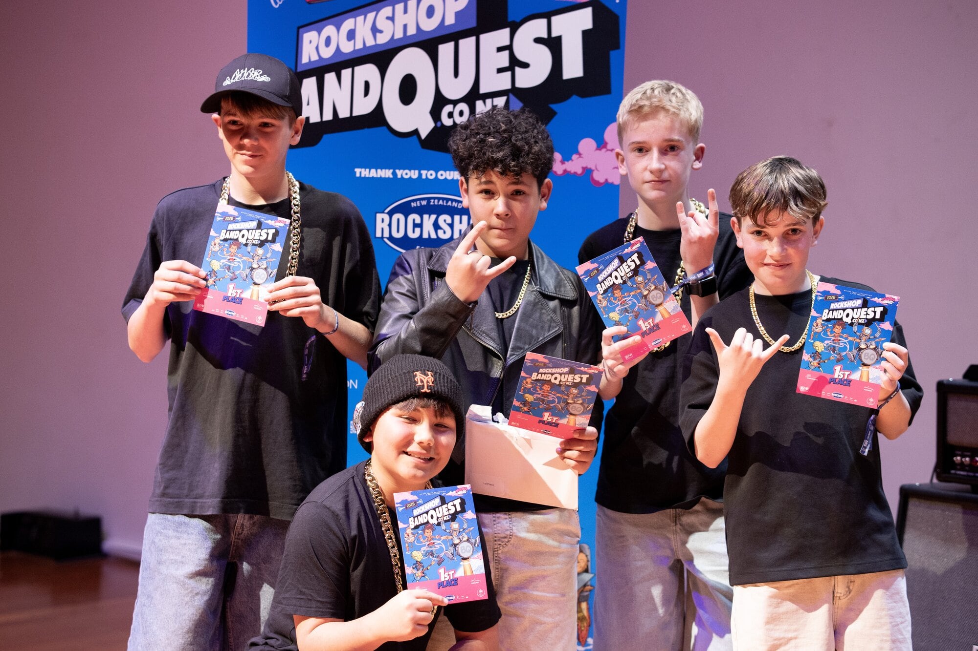 Miguel Rizzi (centre left) and his band Youth Criminal from Mount Maunganui Intermediate School.