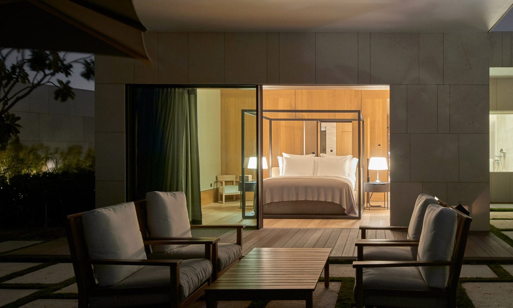 Carminati lift-and-slide windows frame Dubai skyline at Bvlgari Hotel and Resort 