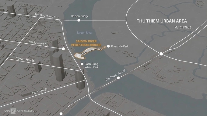 Location of the pedestrian bridge across the Saigon River. Graphic by VnExpress/Hoang Khanh