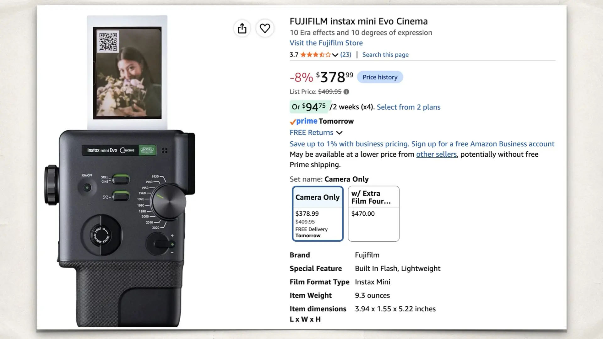 The FUJIFILM instax mini Evo Cinema on Amazon