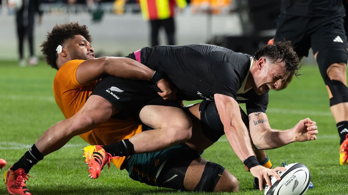 All Blacks v Wallabies: Leroy Carter carried down tunnel after apparent hip-drop tackle
