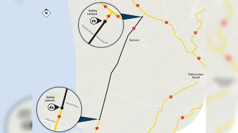 A map showing the locations of the two new average speed cameras.