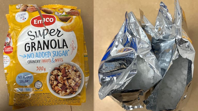 A packet of granola containing methamphetamine. (Source: NZ Customs)