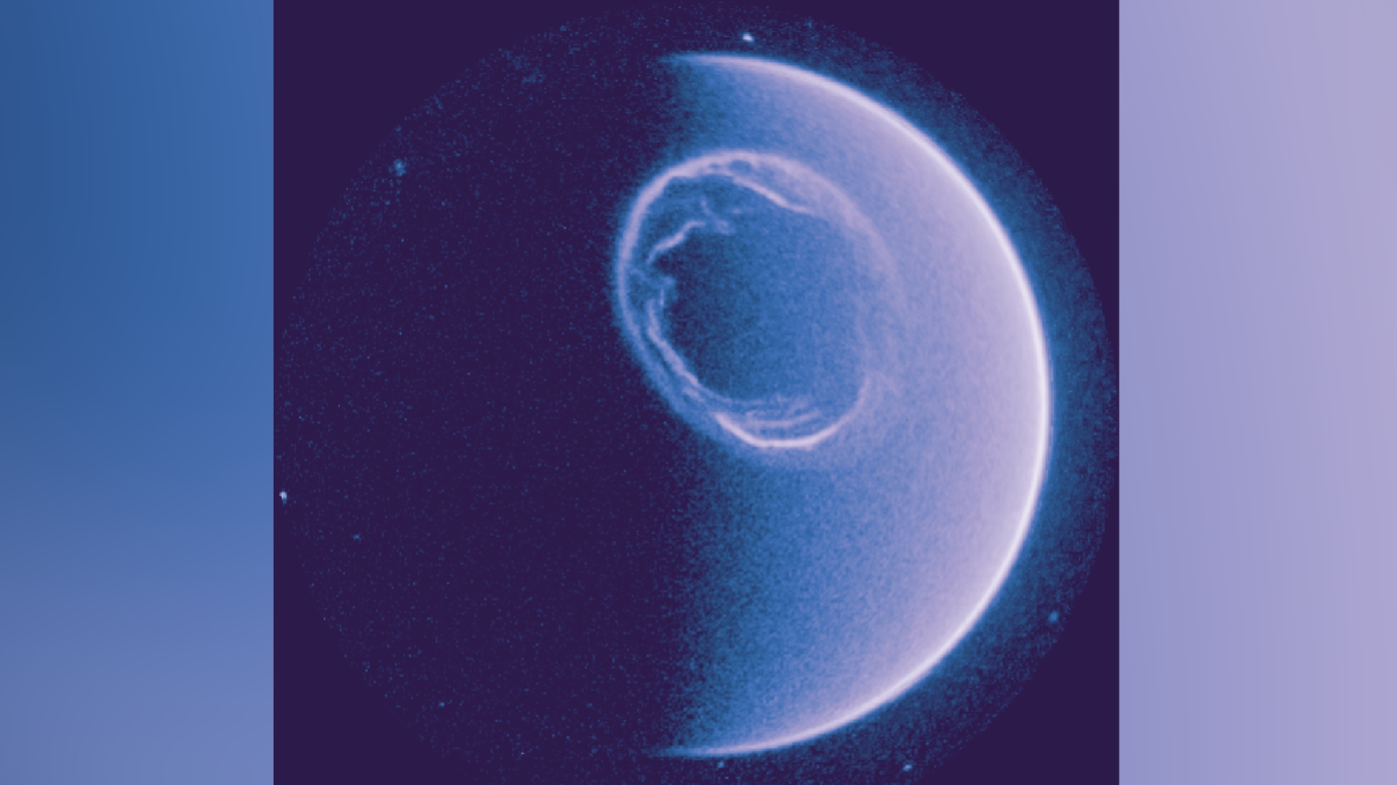 a blue orb with a swirling white ring on its top half
