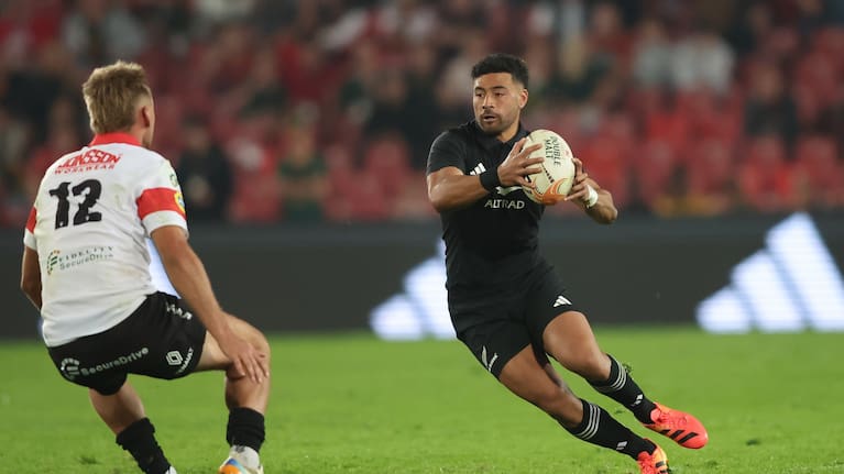 All Blacks first-five Richie Mo'unga on the run against the Lions in Johannesburg.